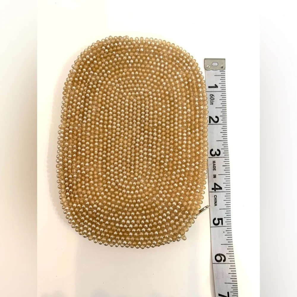 VTG 1950s Japan Faux Pearl Beaded Clutch 50s Formal Small Floral Evening Bag